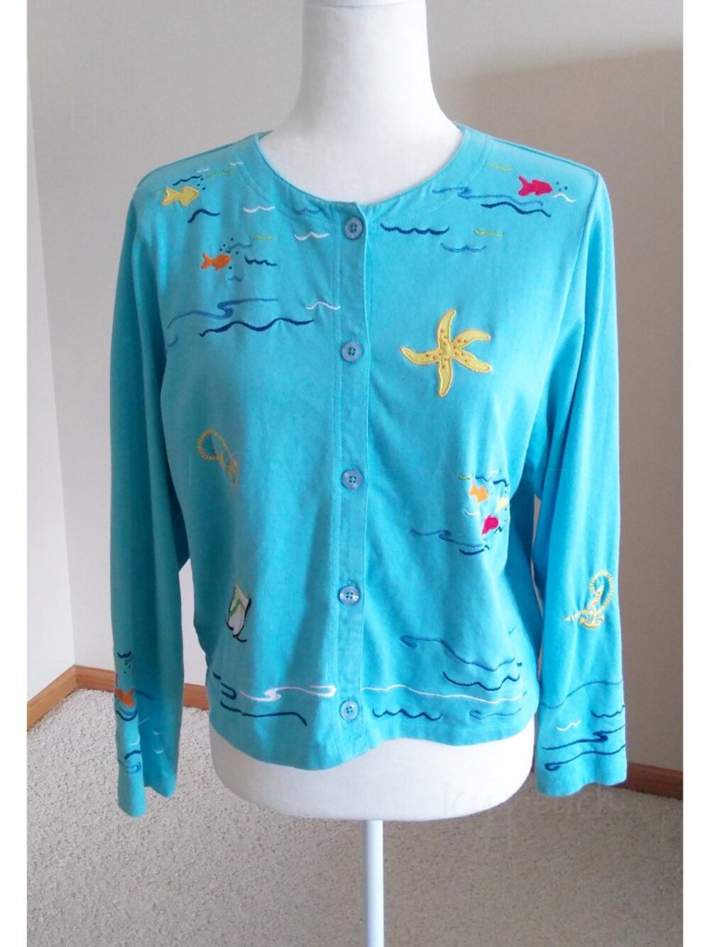 Michael Simon Lite Top Petite Medium PM Vintage Nautical Sea Coastal Grandma